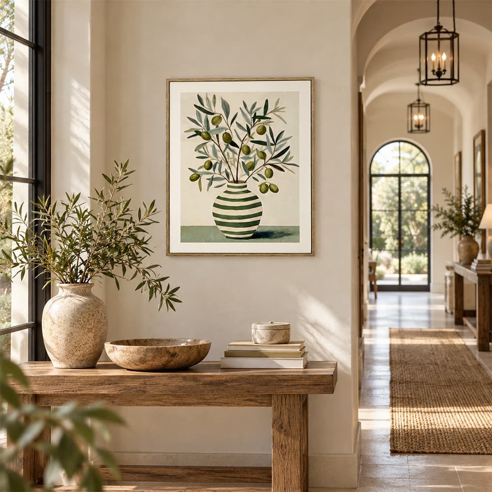 OLIVE STRIPE/40x50,Picture with Frame