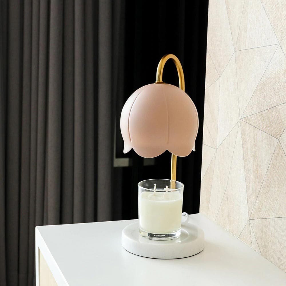 โคมไฟอุ่นเทียนหอมรูปดอกไม้ สีชมพู ตั้งเวลาได้