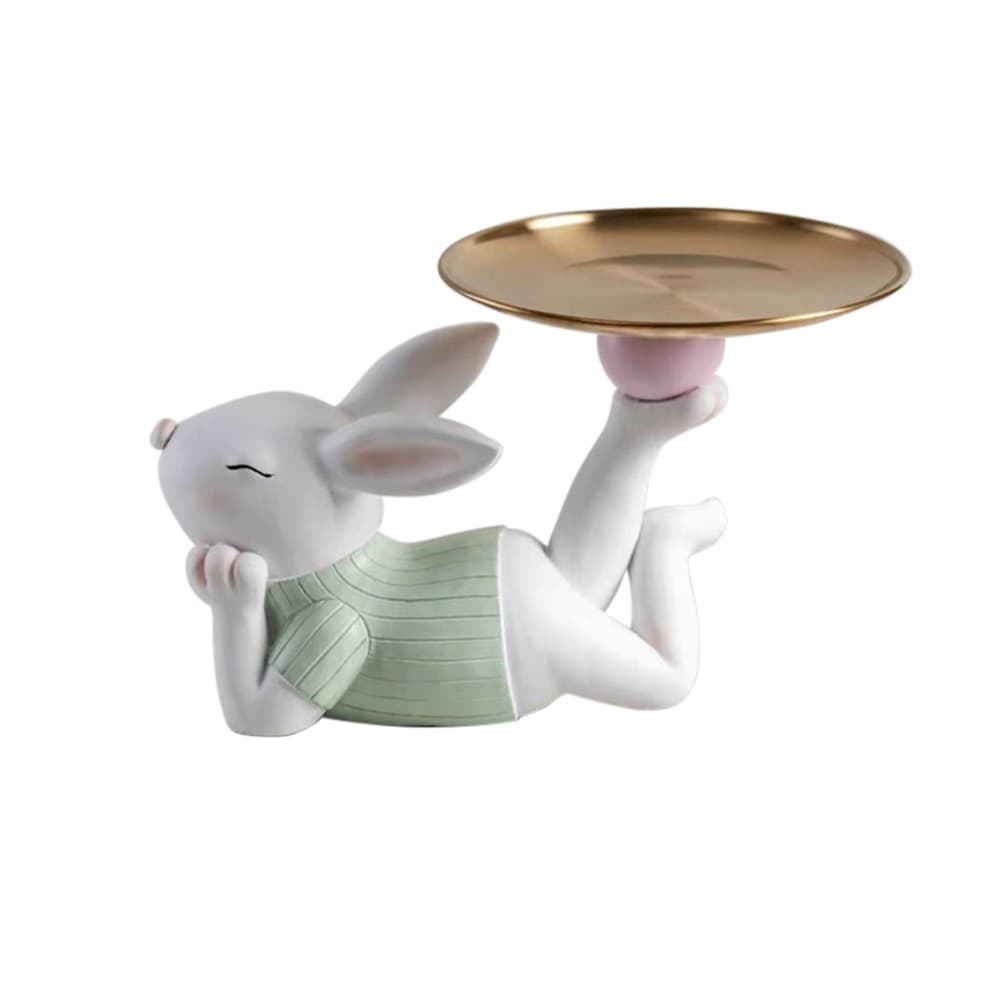 กระต่ายเขียวขาวนอนคว่ำ ยกถาด สูง 16.5 ซม.