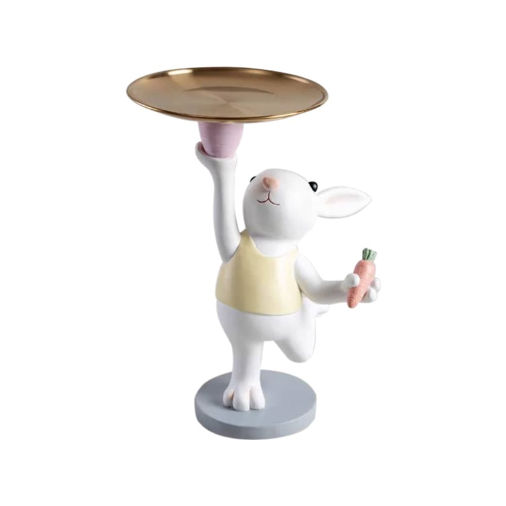 กระต่ายเหลืองขาวยืนชูถาด สูง 30.5 ซม.