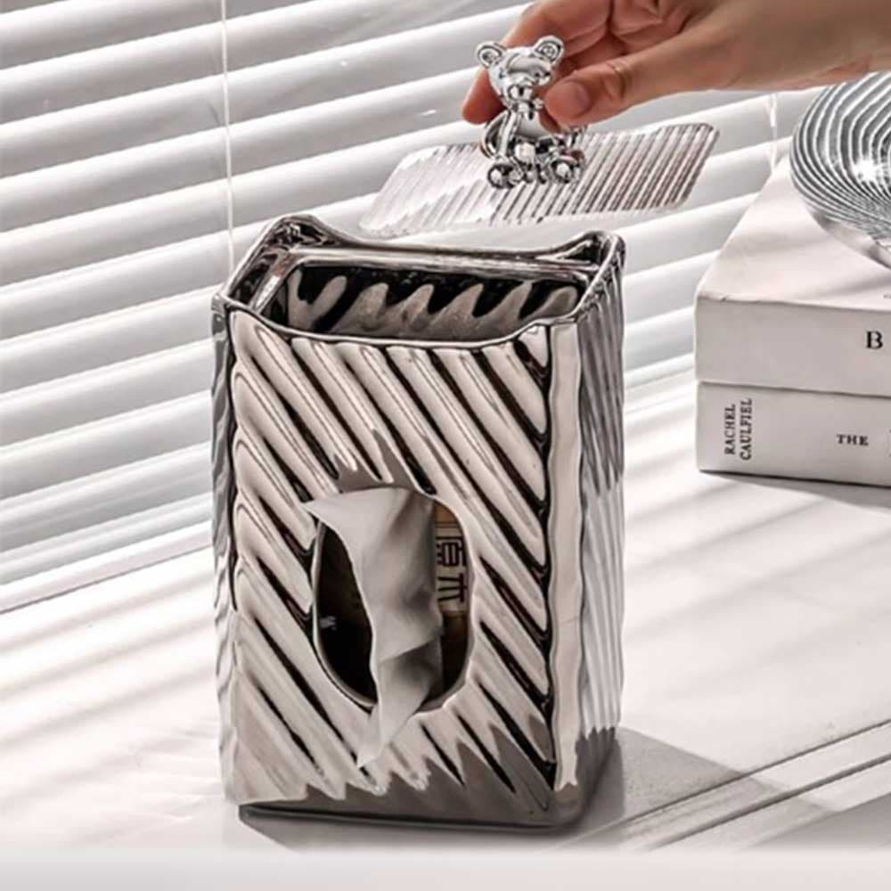 กล่องทิชชู่เงินเงาหมีทอง