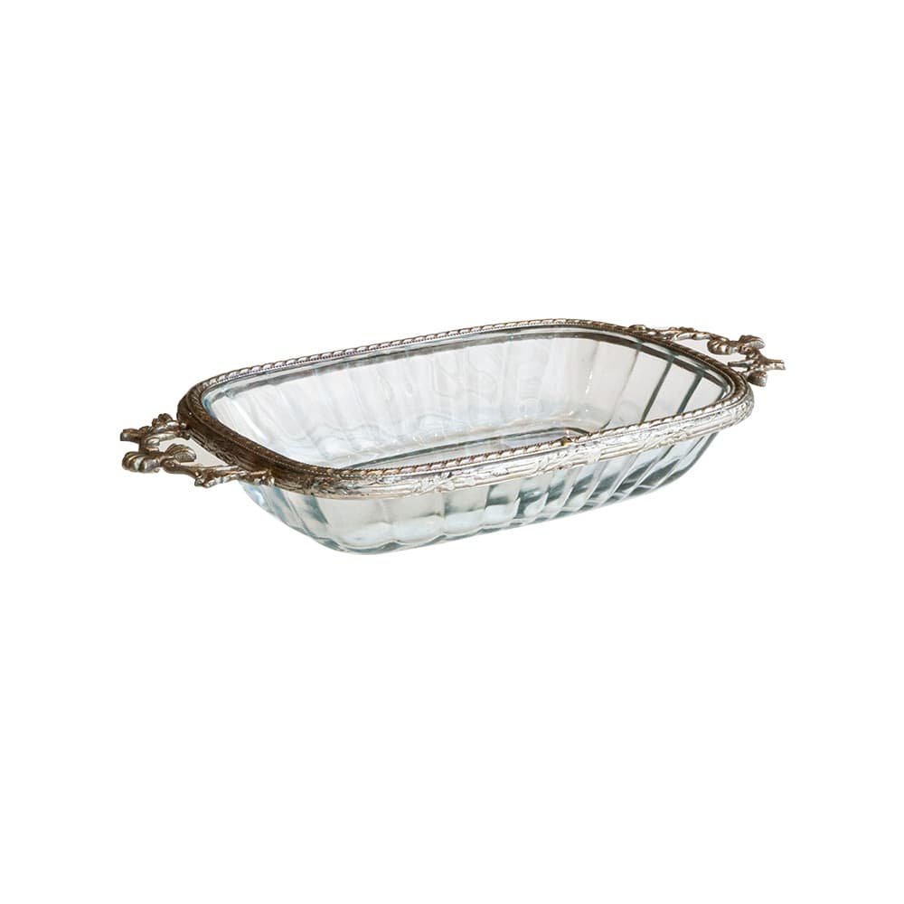 จานแก้ว รุ่นเหลี่ยมผืนผ้า ขอบโลหะ