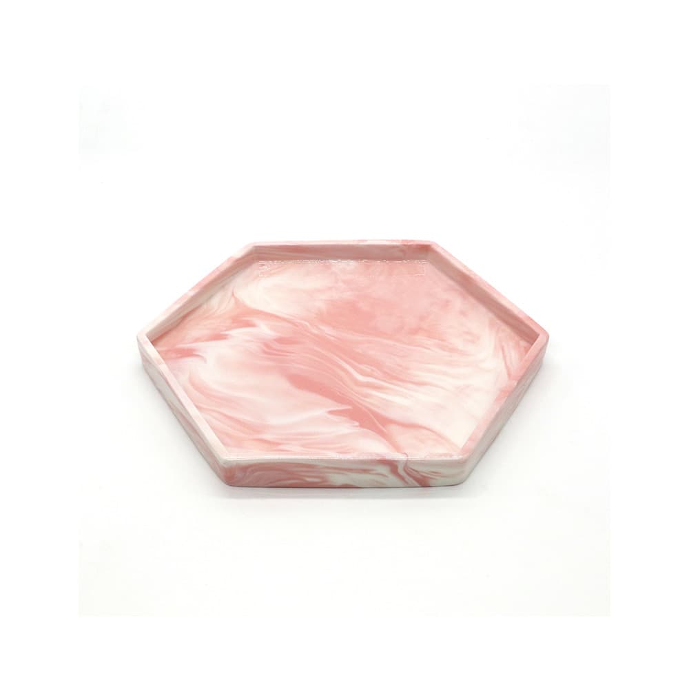 ถาดรูปหกเหลี่ยมสีชมพูลายหินอ่อน