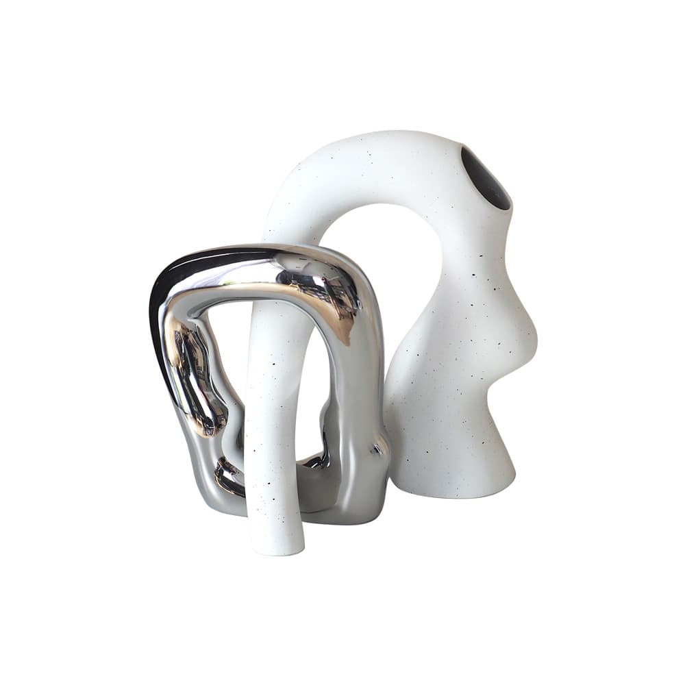 แจกันแอบสแตรคท์ดูโอ (B) สีขาว-เงิน