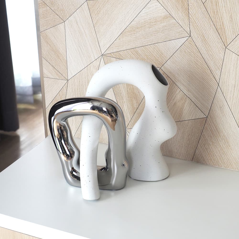 แจกันแอบสแตรคท์ดูโอ (B) สีขาว-เงิน-2